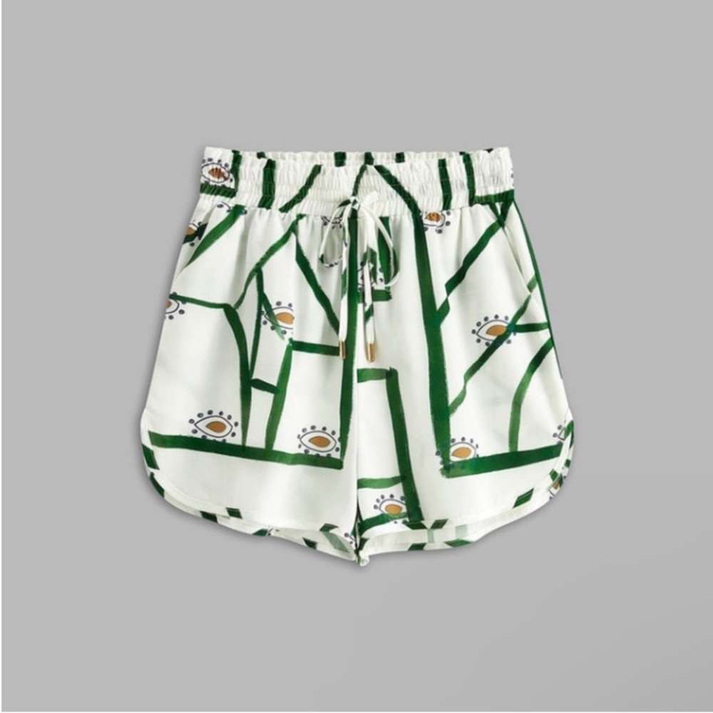 NWT SET Anthropologie Sancia Ayla Linen 2 Piece Short Set in olive green & white - Picture 10 of 15